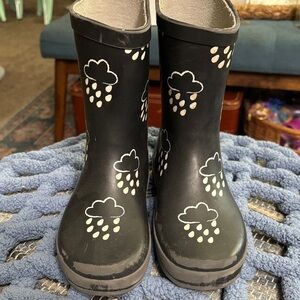 Kids Black Rain Boots with Cloud Design